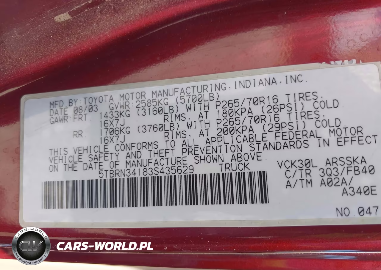 2003 Toyota Tundra Sr5 VIN:5TBRN34183S435629 - 9