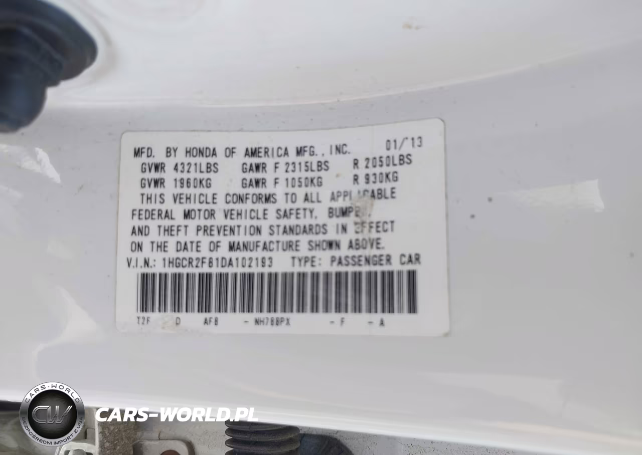 2013 Honda Accord Ex-L VIN:1HGCR2F81DA102193 - 9
