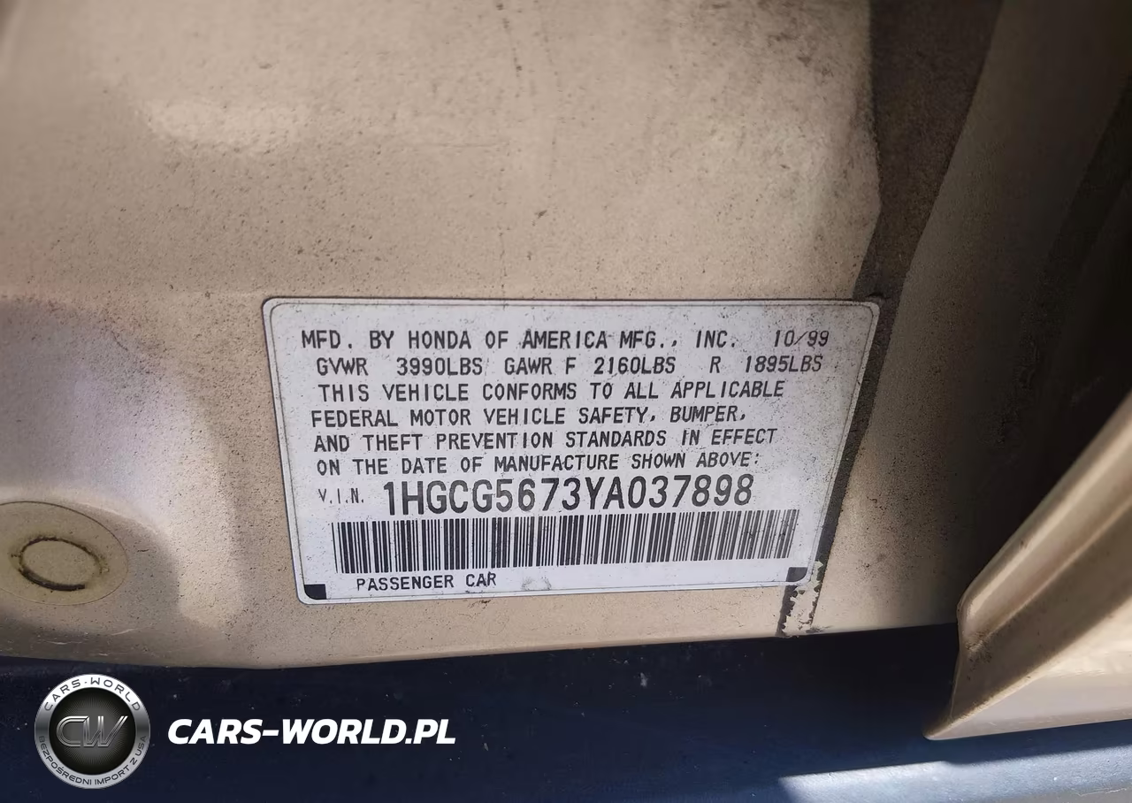 2000 Honda Accord 2.3 Se VIN:1HGCG5673YA037898 - 9