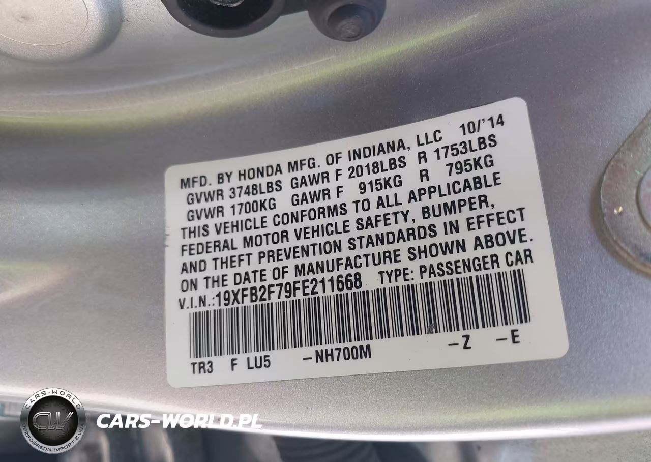 2015 Honda Civic Se VIN:19XFB2F79FE211668 - 9