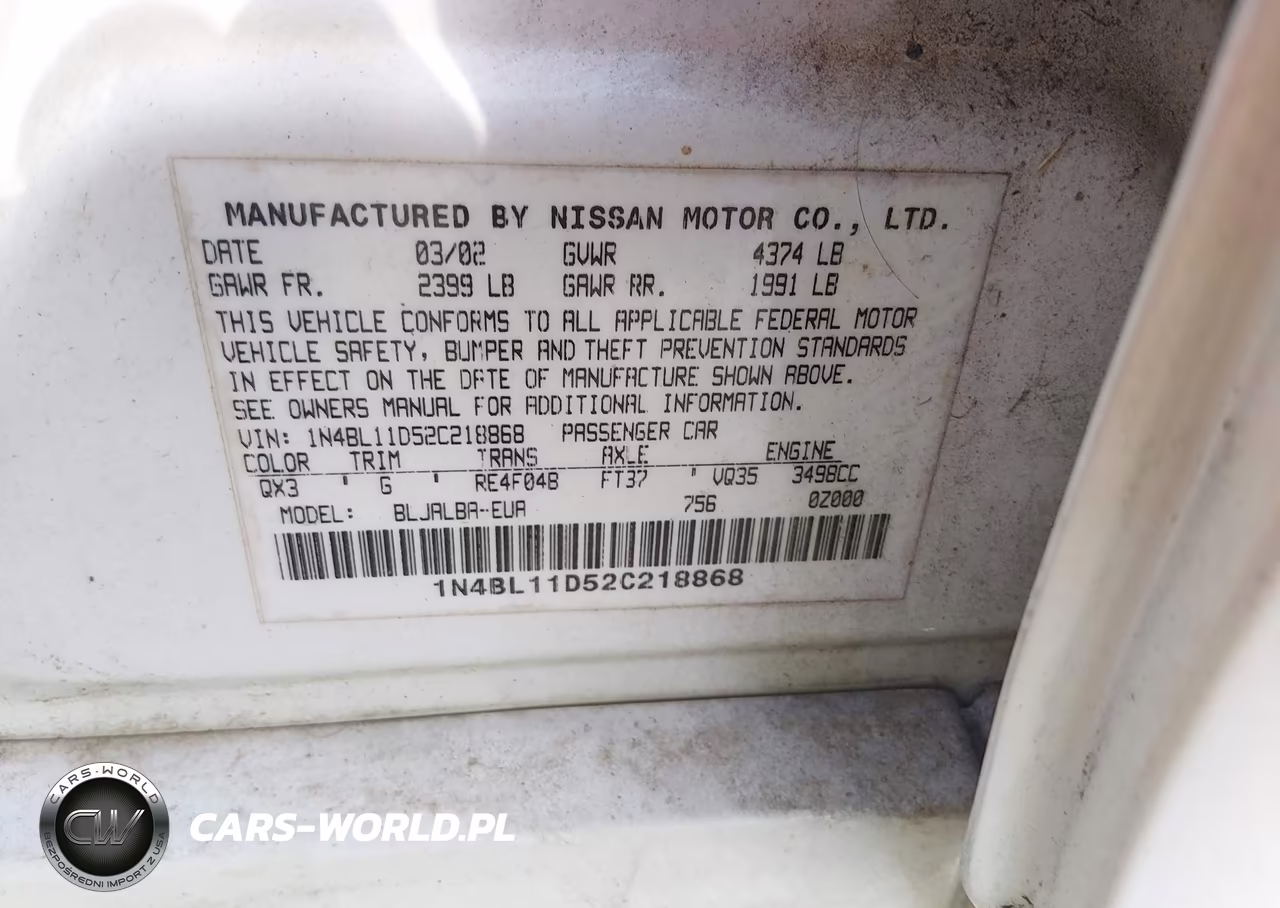 2002 Nissan Altima 3.5 Se VIN:1N4BL11D52C218868 - 9