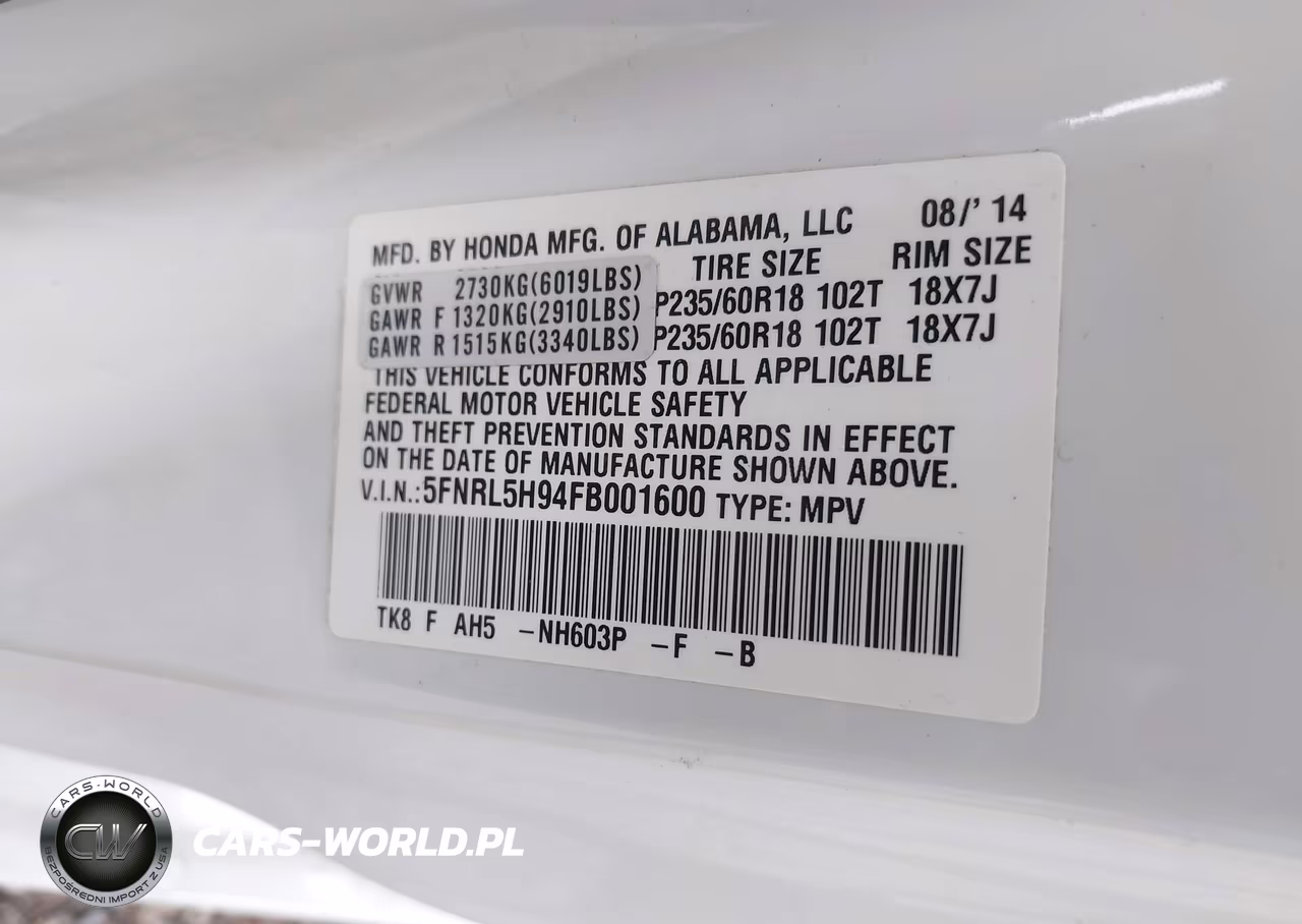 2015 Honda Odyssey Touring-Touring Elite VIN:5FNRL5H94FB001600 - 9