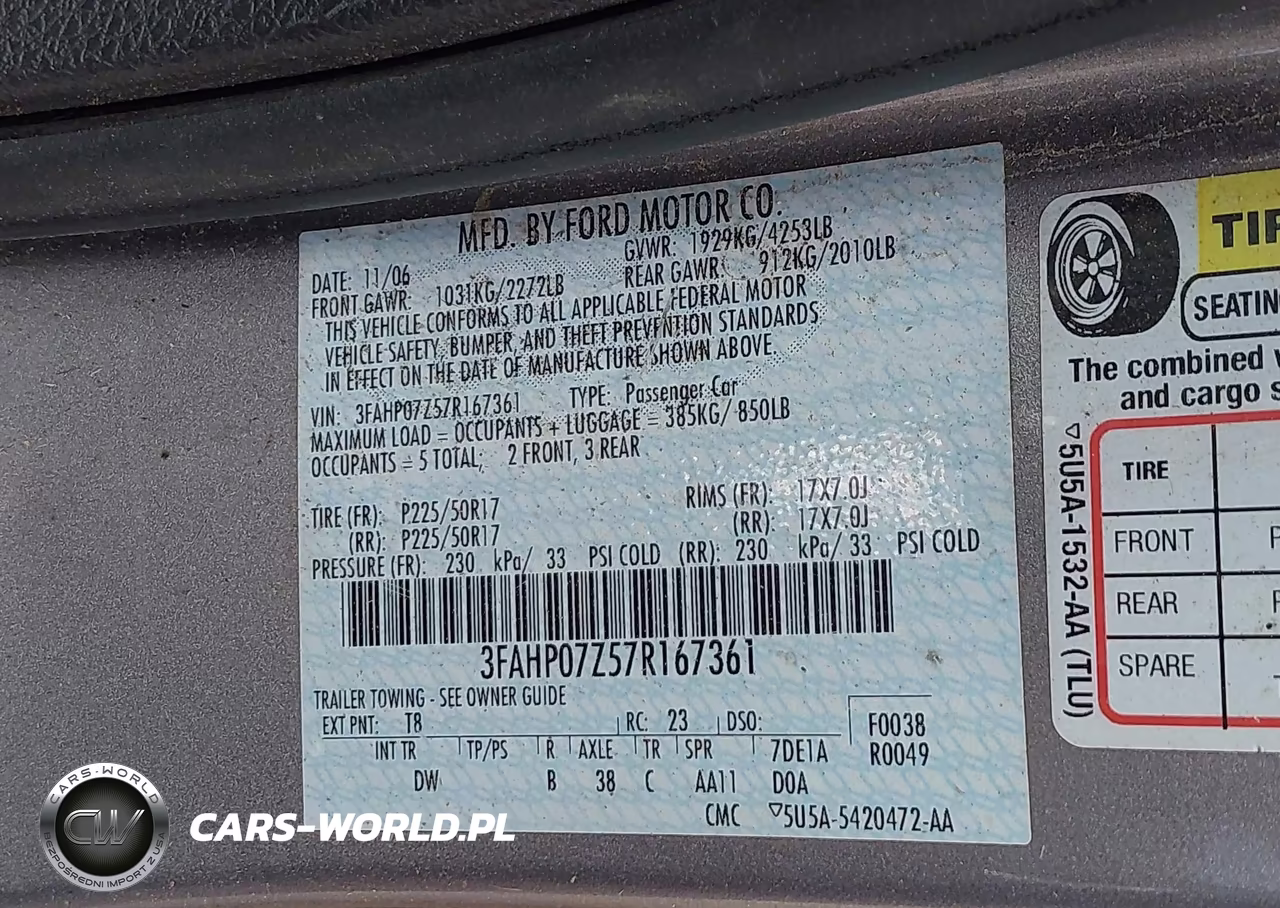 2007 Ford Fusion Se VIN:3FAHP07Z57R167361 - 9
