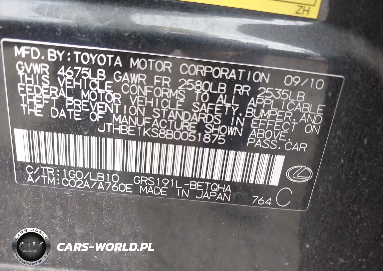 2011 Lexus Gs 350 VIN:JTHBE1KS8B0051875 - 9