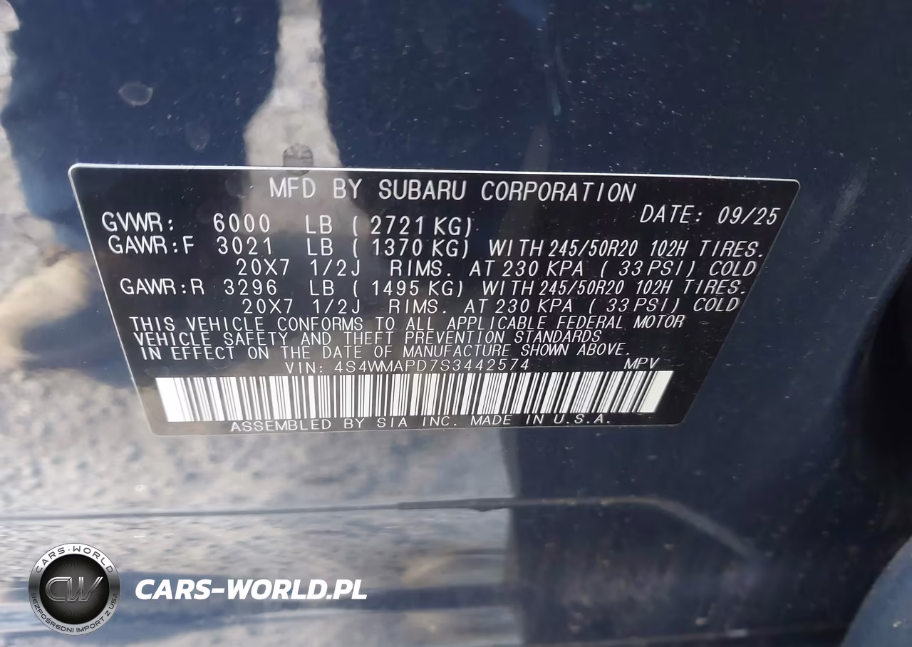 2025 Subaru Ascent Limited 7-Passenger VIN:4S4WMAPD7S3442574 - 9