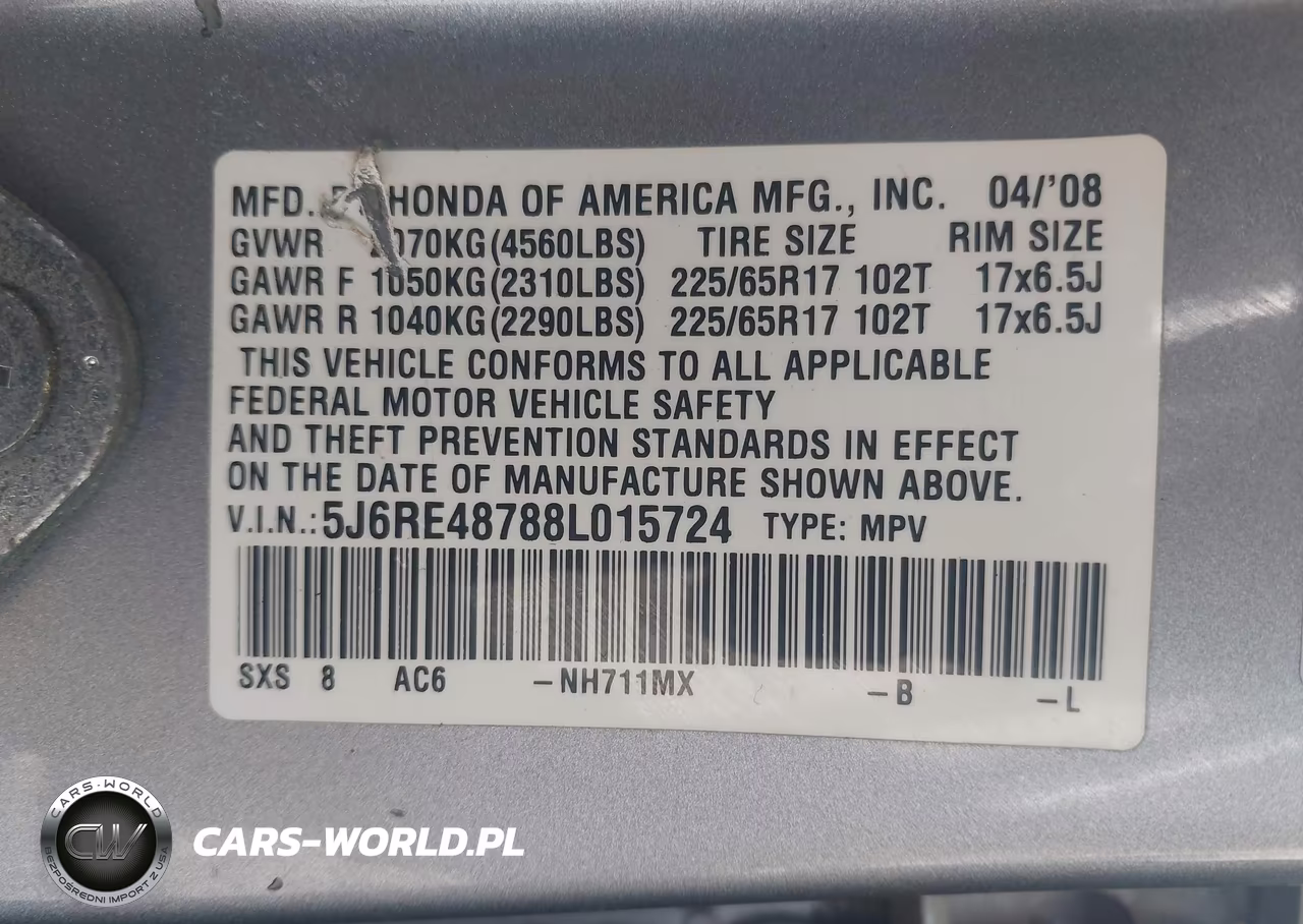 2008 Honda Cr-V Ex-L VIN:5J6RE48788L015724 - 9