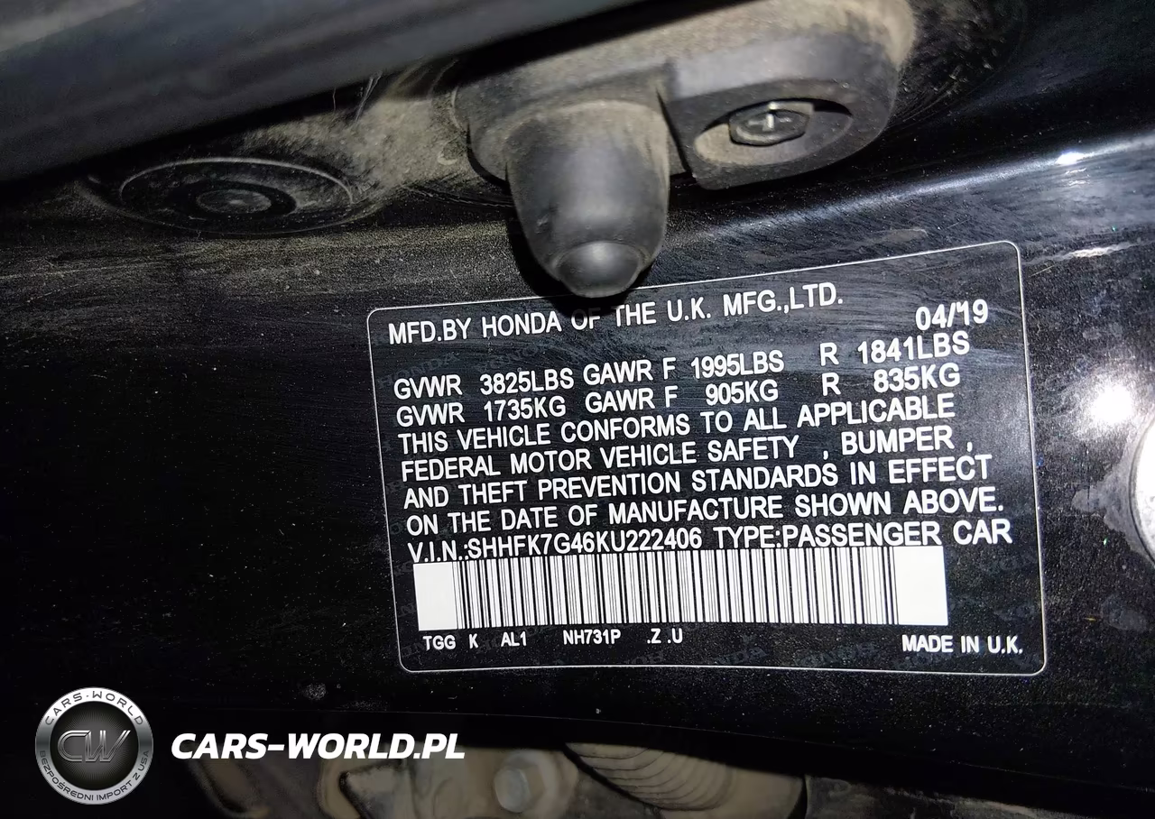 2019 Honda Civic Sport VIN:SHHFK7G46KU222406 - 9