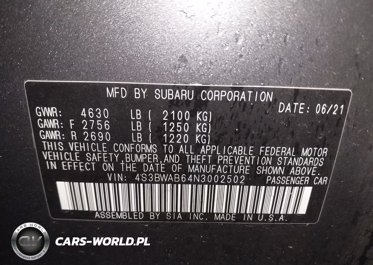 2022 Subaru Legacy VIN:4S3BWAB64N3002502 - 9