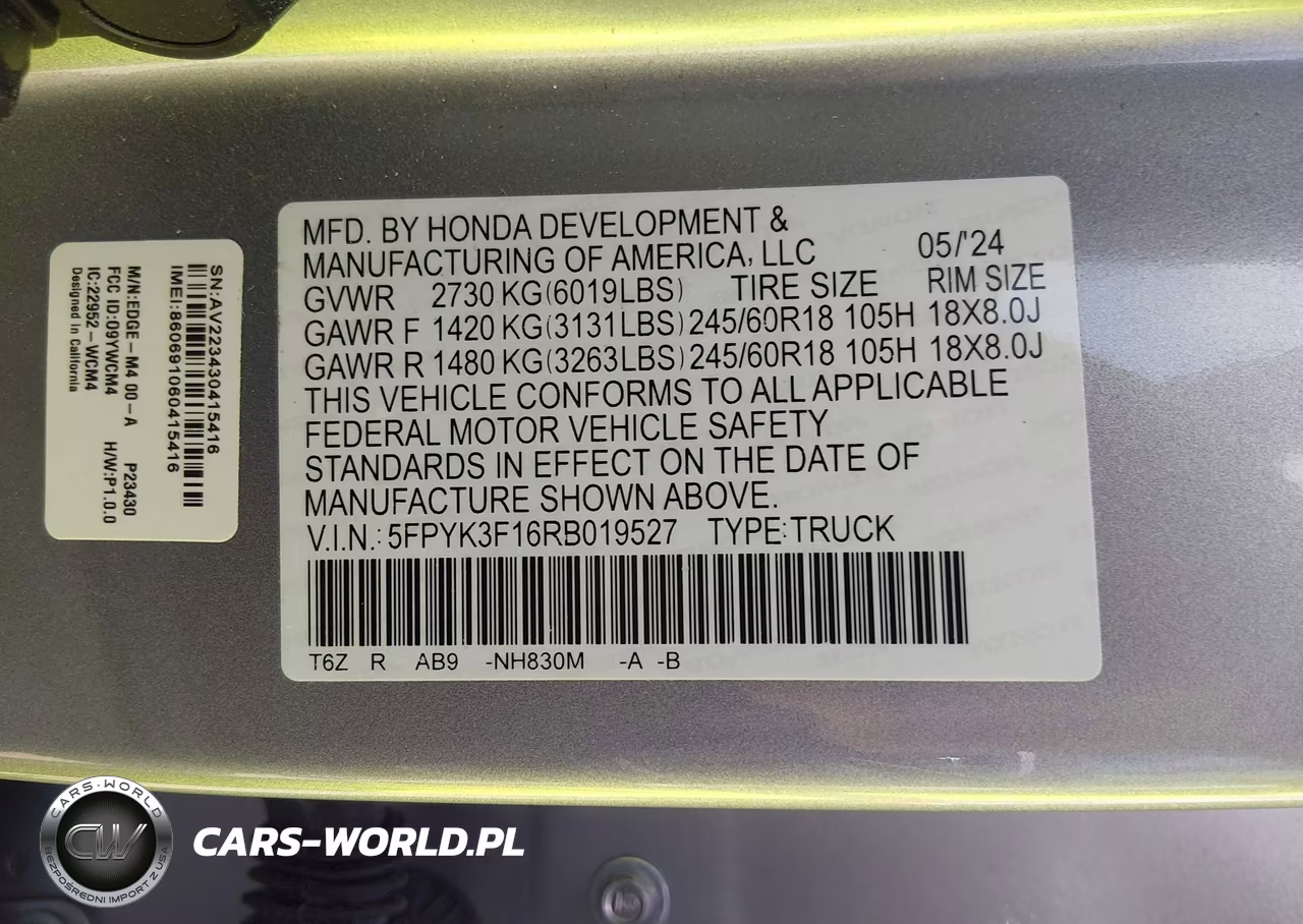 2024 Honda Ridgeline Sport VIN:5FPYK3F16RB019527 - 9