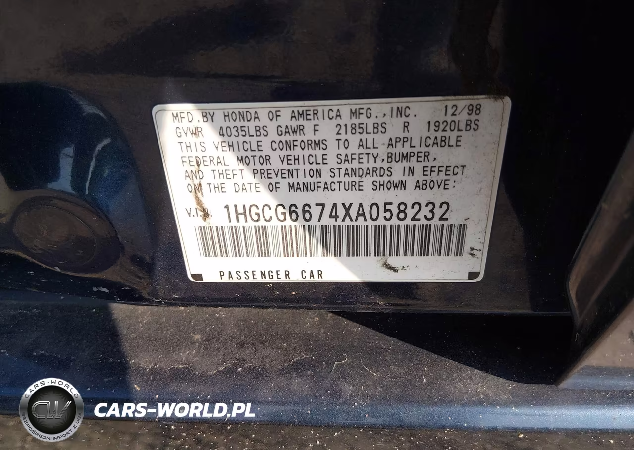 1999 Honda Accord Ex VIN:1HGCG6674XA058232 - 9