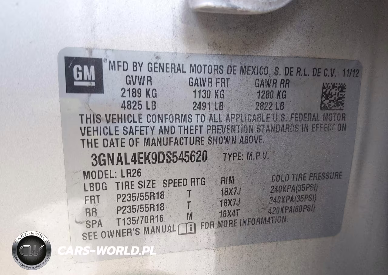 2013 Chevrolet Captiva Sport Fleet Ltz VIN:3GNAL4EK9DS545620 - 9