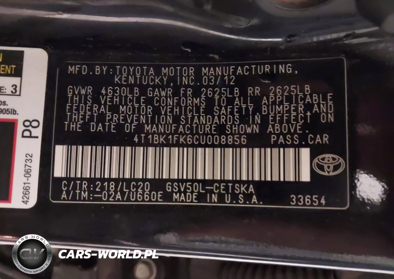 2012 Toyota Camry Se V6 VIN:4T1BK1FK6CU008856 - 9