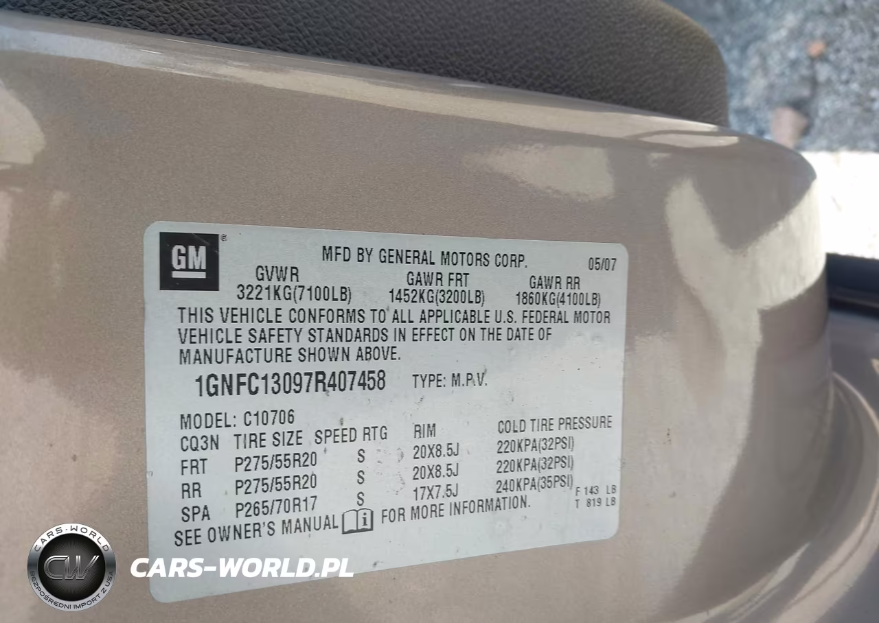 2007 Chevrolet Tahoe Lt VIN:1GNFC13097R407458 - 9