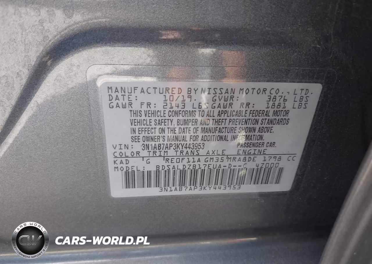 2019 Nissan Sentra Sv VIN:3N1AB7AP3KY443953 - 9