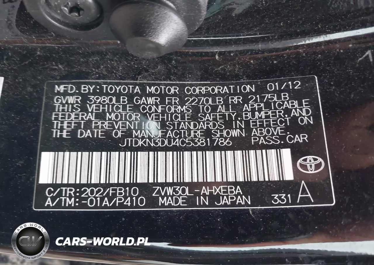 2012 Toyota Prius Two VIN:JTDKN3DU4C5381786 - 9