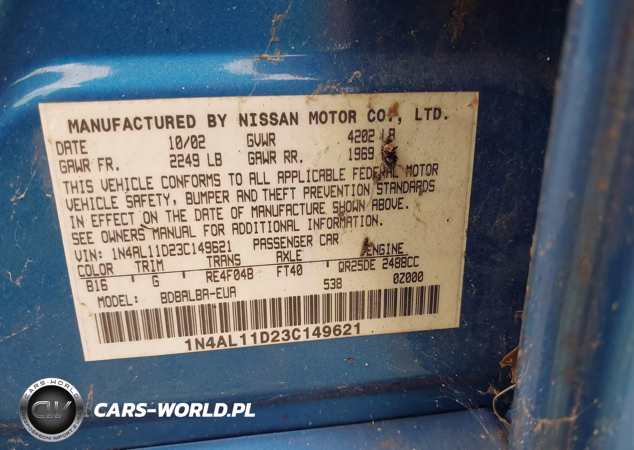 2003 Nissan Altima 2.5 S VIN:1N4AL11D23C149621 - 9