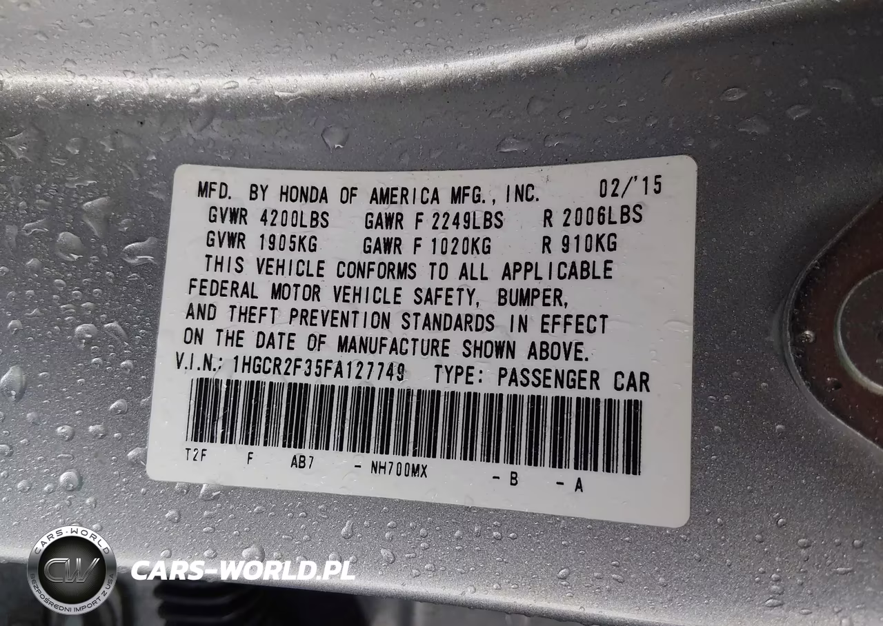 2015 Honda Accord Lx VIN:1HGCR2F35FA127749 - 9