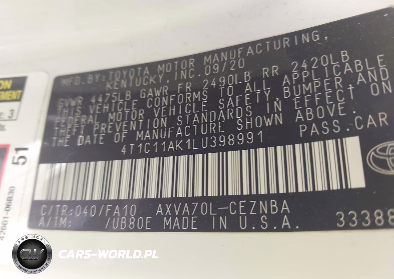 2020 Toyota Camry Le VIN:4T1C11AK1LU398991 - 9