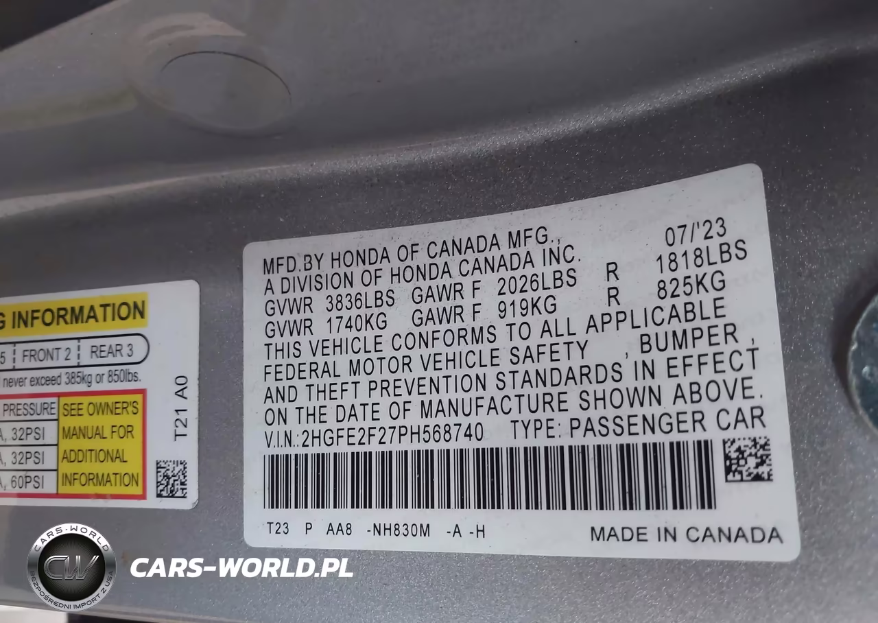 2023 Honda Civic Lx VIN:2HGFE2F27PH568740 - 9