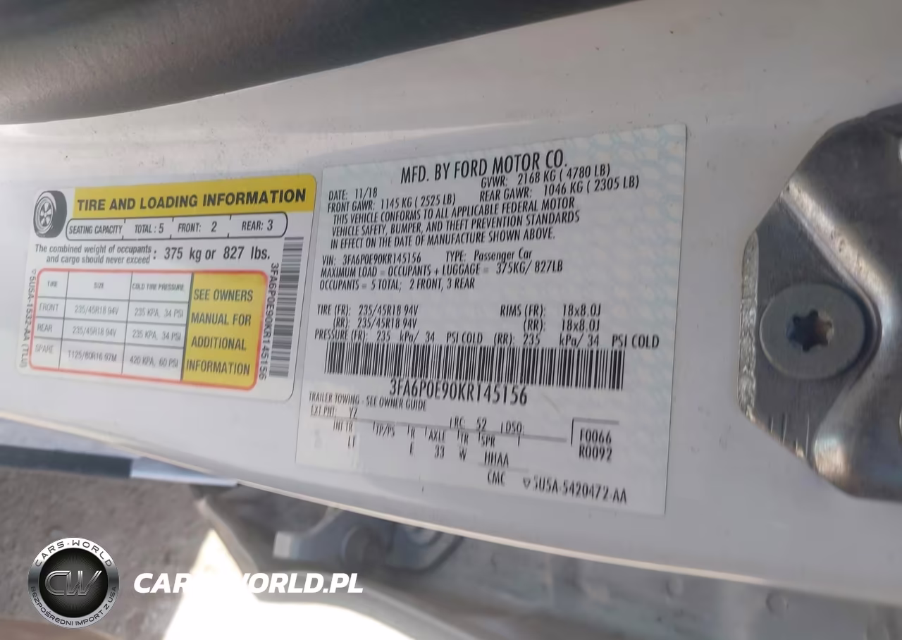 2019 Ford Fusion Sel VIN:3FA6P0E90KR145156 - 9