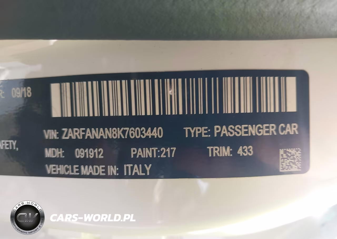 2019 Alfa Romeo Giulia Awd VIN:ZARFANAN8K7603440 - 9