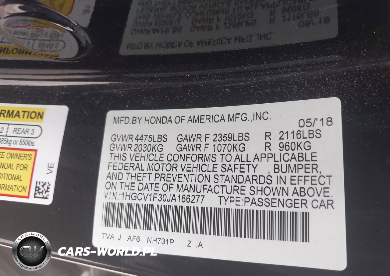 2018 Honda Accord Sport VIN:1HGCV1F30JA166277 - 9