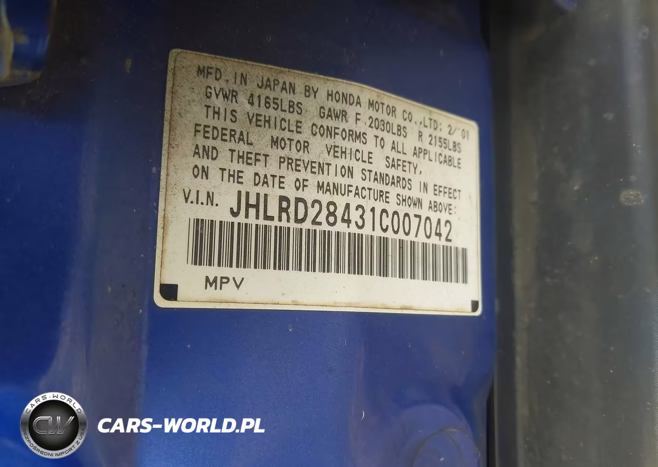 2001 Honda Cr-V Lx VIN:JHLRD28431C007042 - 9
