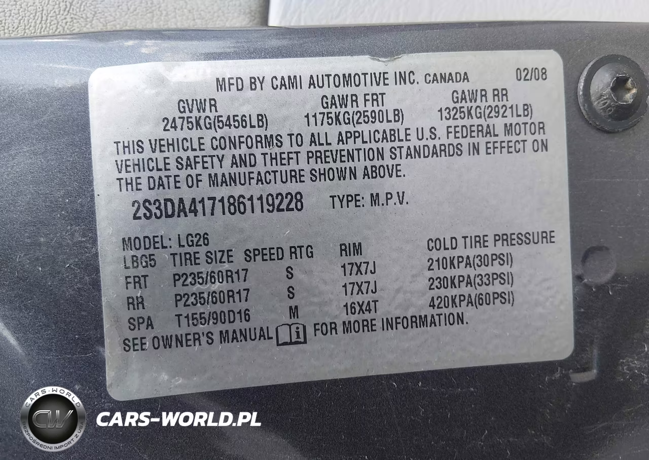 2008 Suzuki Xl7 Luxury VIN:2S3DA417186119228 - 9