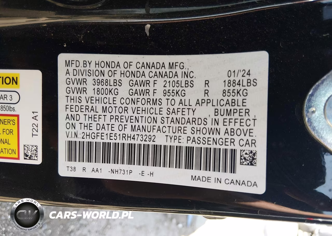 2024 Honda Civic Si Sedan VIN:2HGFE1E51RH473292 - 9