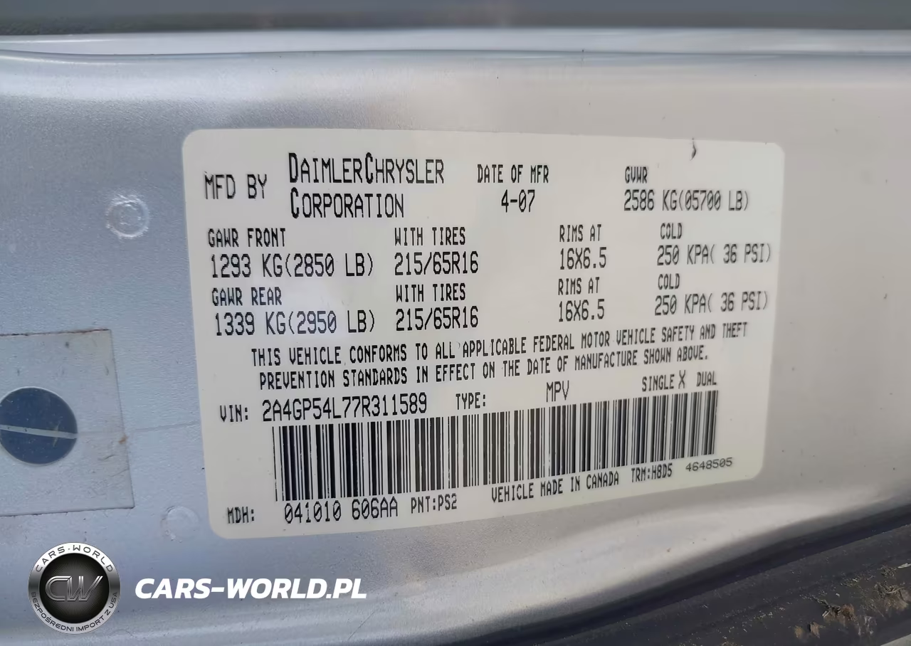 2007 Chrysler Town & Country Touring VIN:2A4GP54L77R311589 - 9