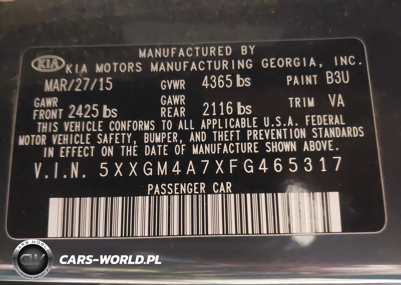 2015 Kia Optima Lx VIN:5XXGM4A7XFG465317 - 9