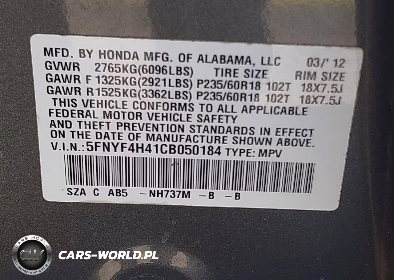 2012 Honda Pilot Ex VIN:5FNYF4H41CB050184 - 9