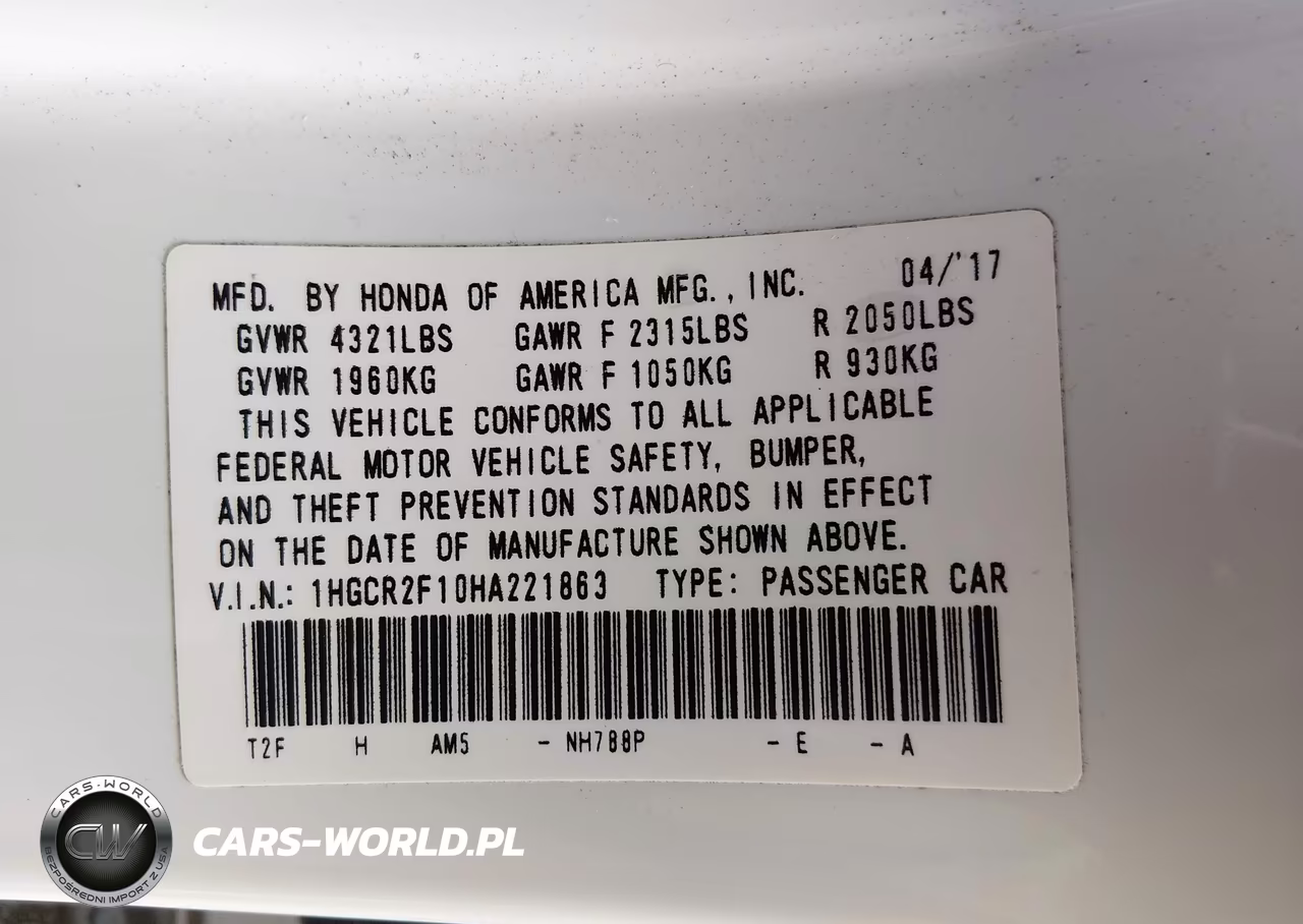 2017 Honda Accord Sport Se VIN:1HGCR2F10HA221863 - 9