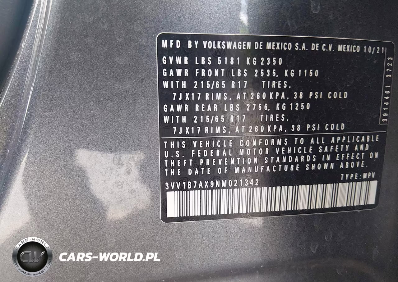 2022 Volkswagen Tiguan 2.0T S VIN:3VV1B7AX9NM021342 - 9