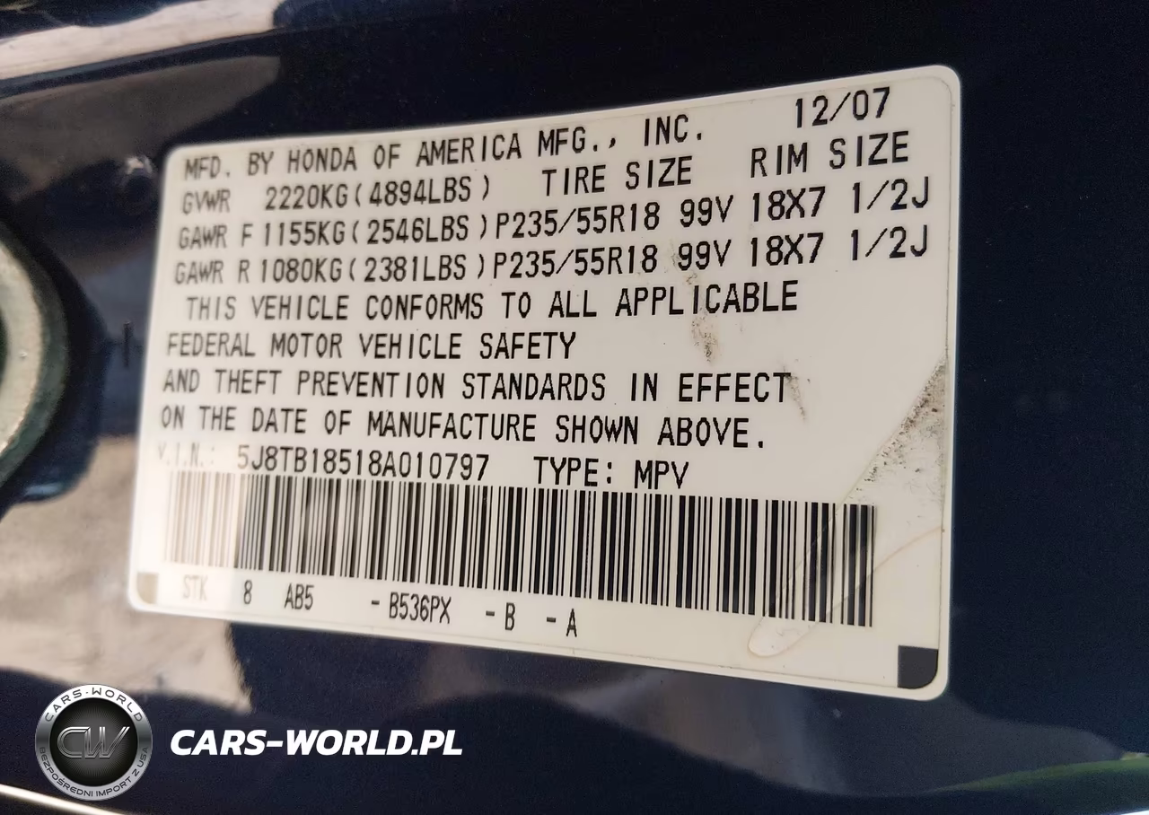 2008 Acura Rdx VIN:5J8TB18518A010797 - 9