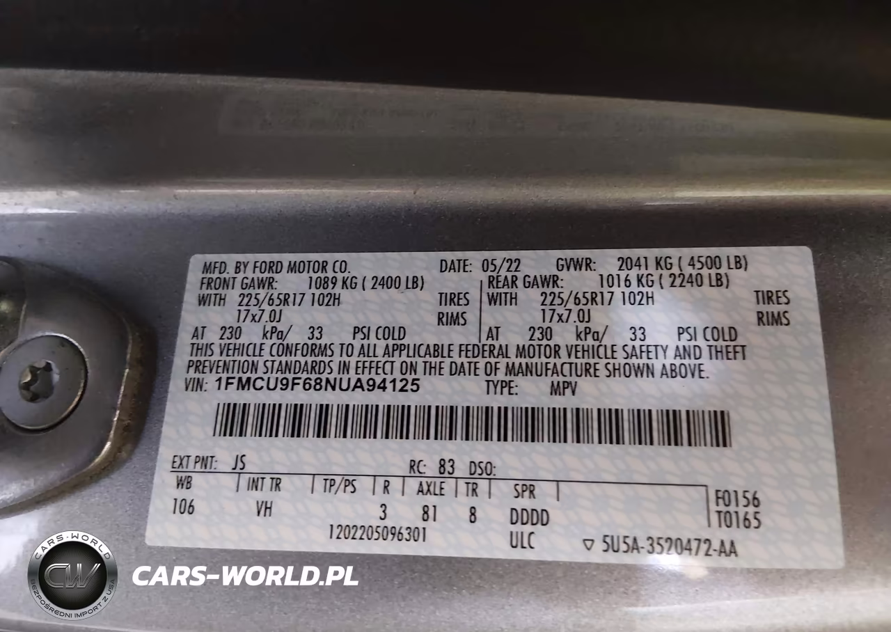 2022 Ford Escape S VIN:1FMCU9F68NUA94125 - 9