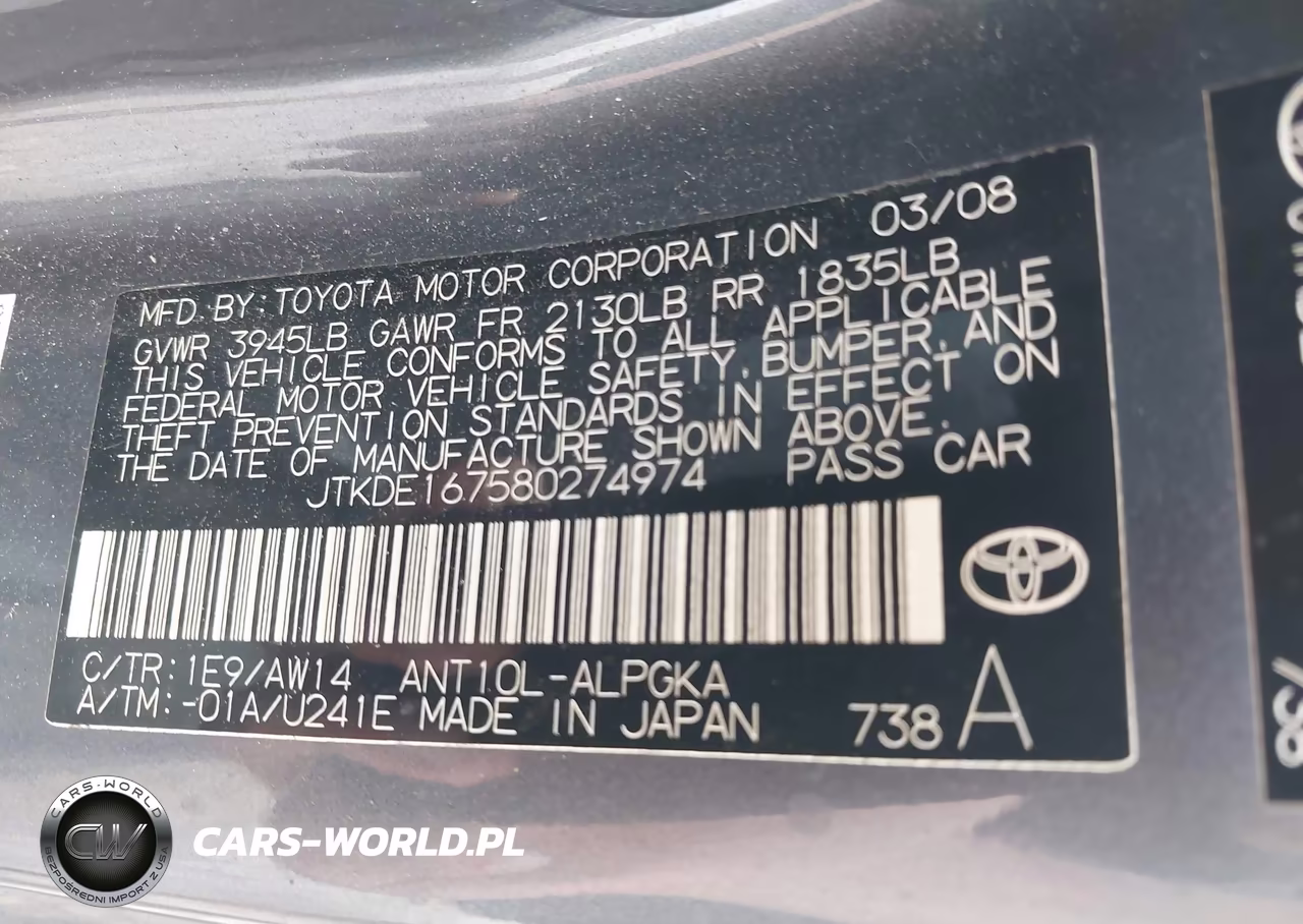 2008 Scion Tc VIN:JTKDE167580274974 - 9