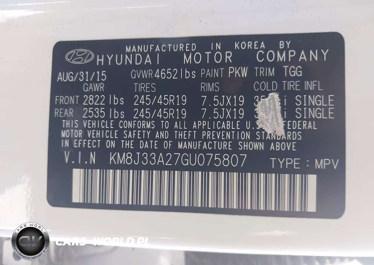 2016 Hyundai Tucson Sport VIN:KM8J33A27GU075807 - 9