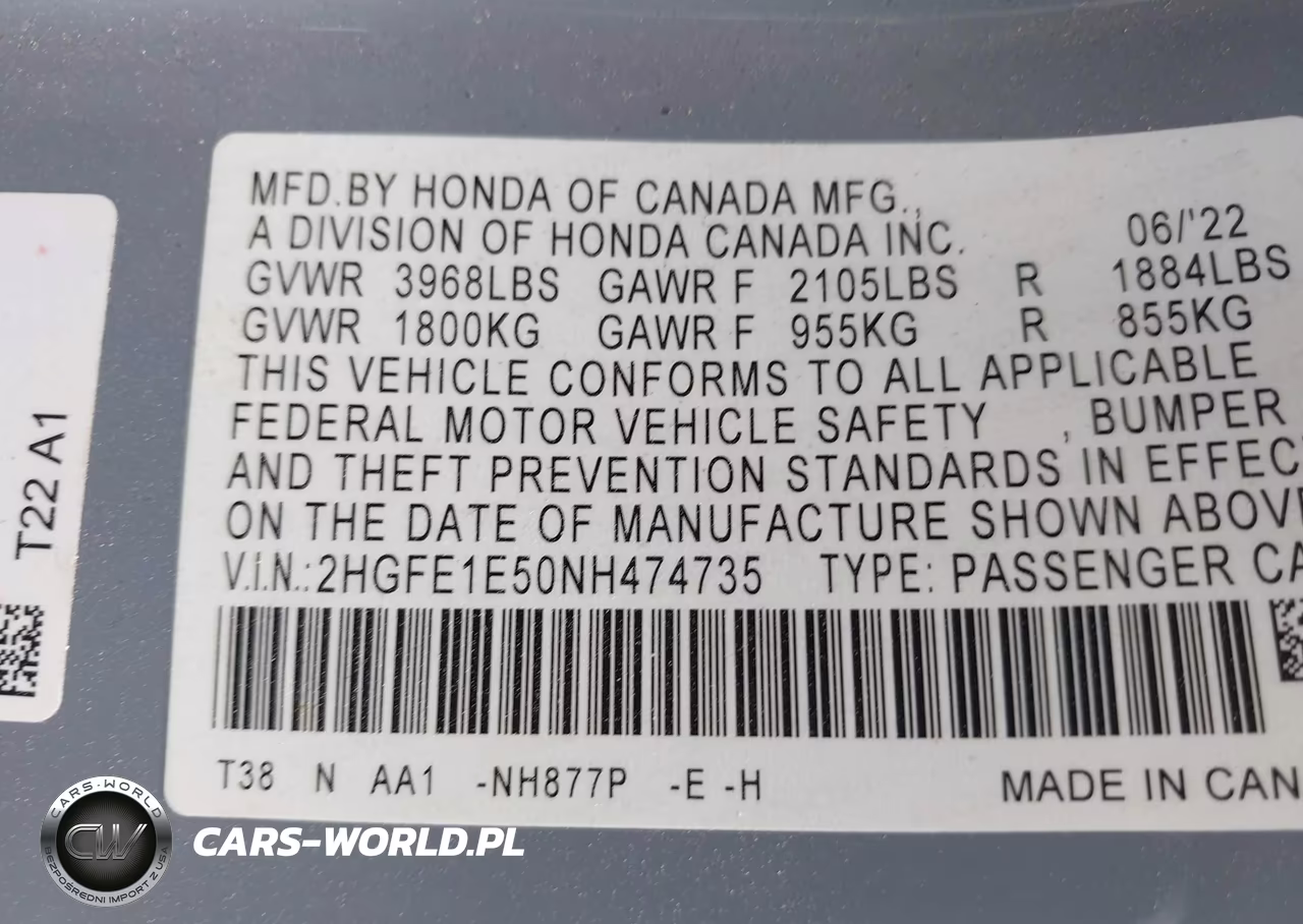 2022 Honda Civic Si Sedan VIN:2HGFE1E50NH474735 - 9
