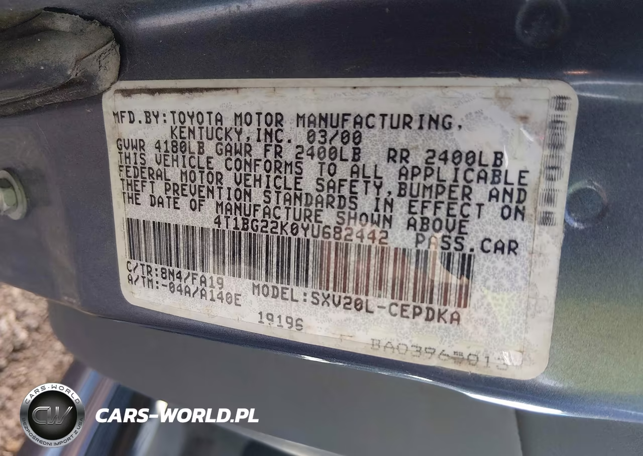 2000 Toyota Camry Ce VIN:4T1BG22K0YU682442 - 9