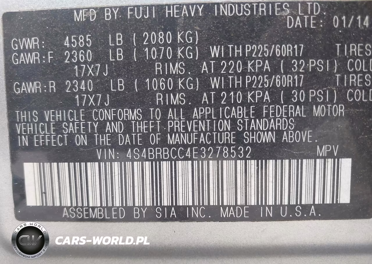 2014 Subaru Outback 2.5I Premium VIN:4S4BRBCC4E3278532 - 9