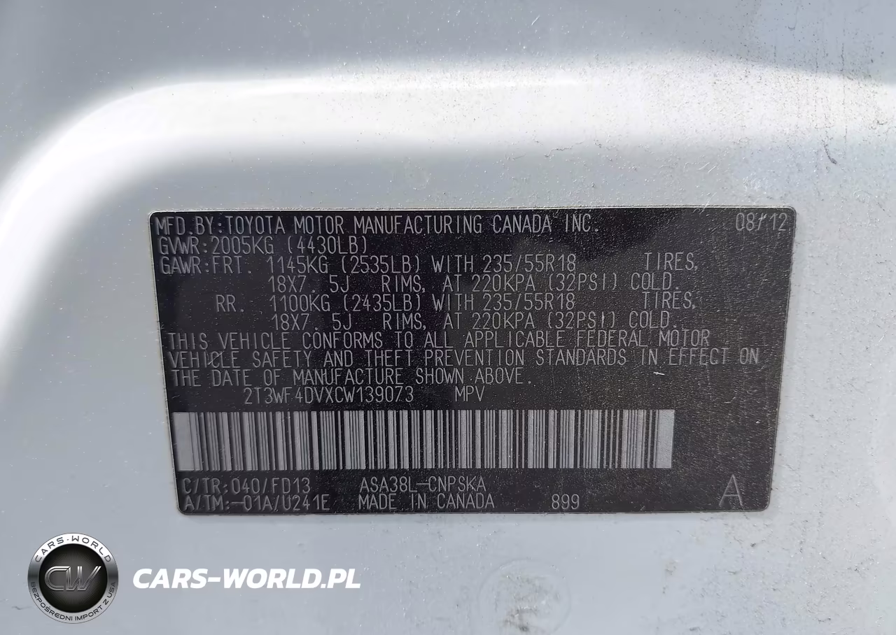 2012 Toyota Rav4 Sport VIN:2T3WF4DVXCW139073 - 9