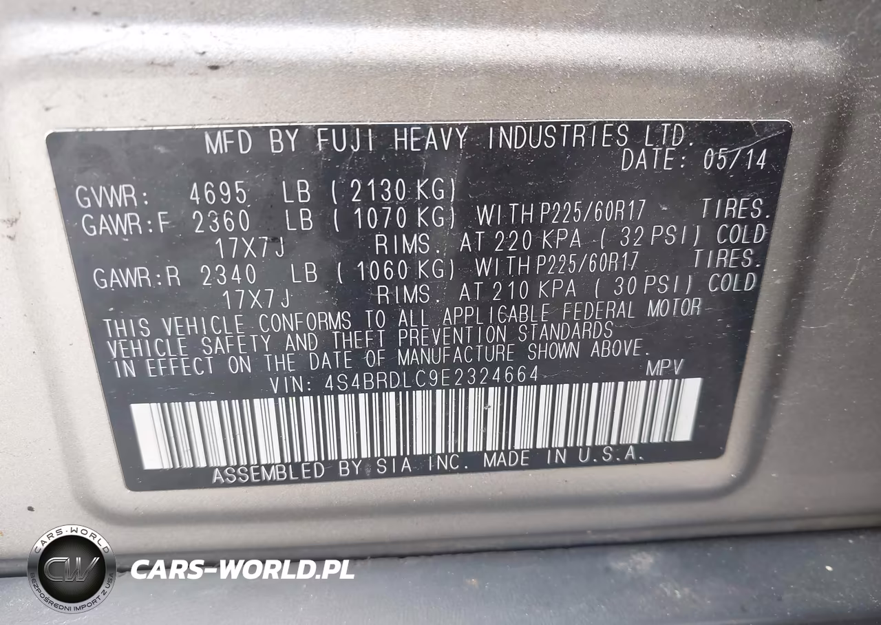 2014 Subaru Outback 3.6R Limited VIN:4S4BRDLC9E2324664 - 9