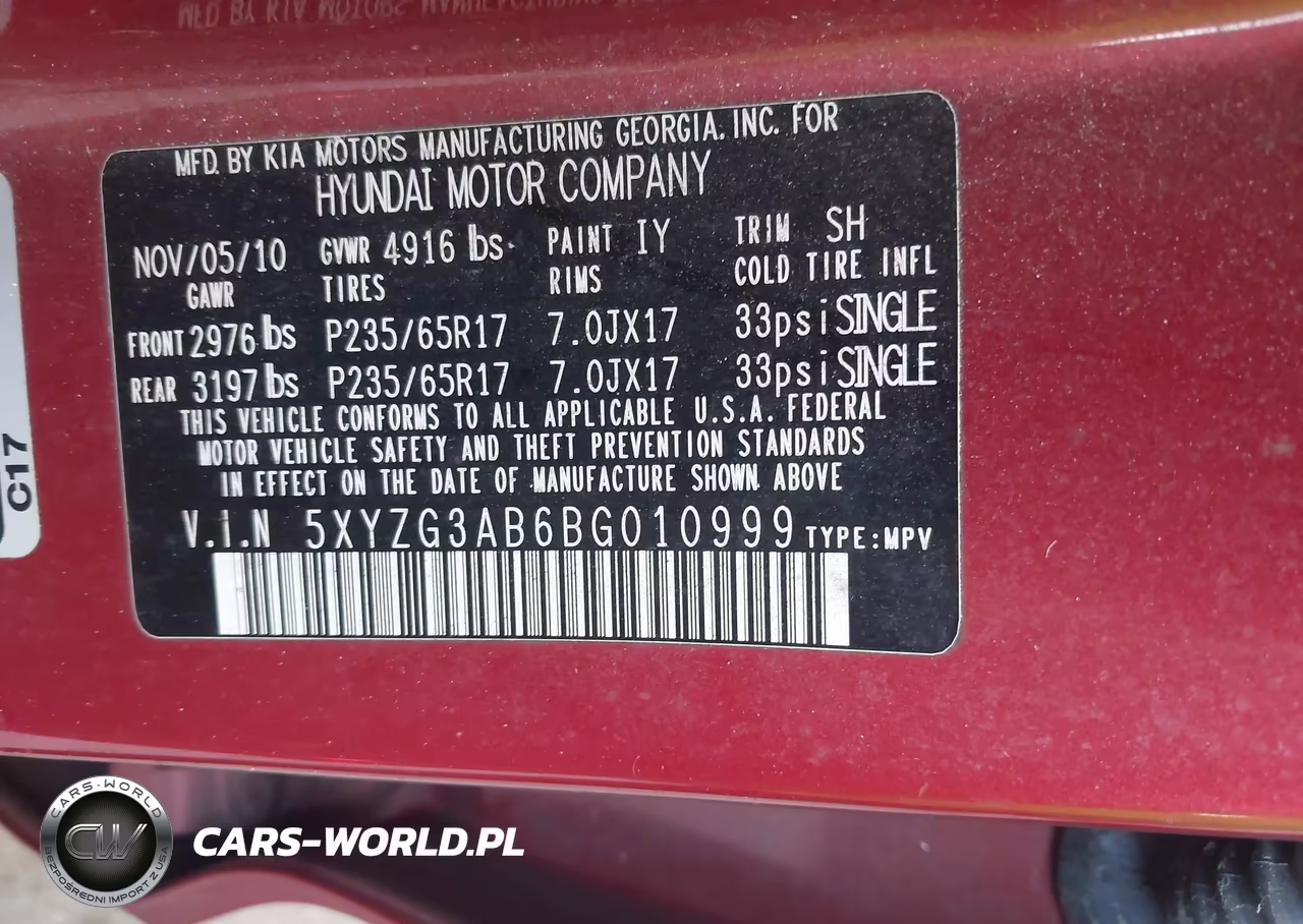 2011 Hyundai Santa Fe Gls VIN:5XYZG3AB6BG010999 - 9