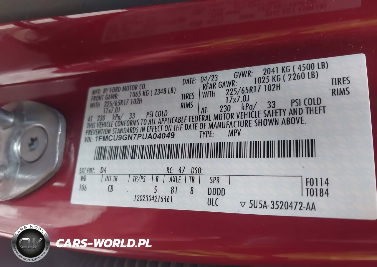 2023 Ford Escape Active VIN:1FMCU9GN7PUA04049 - 9