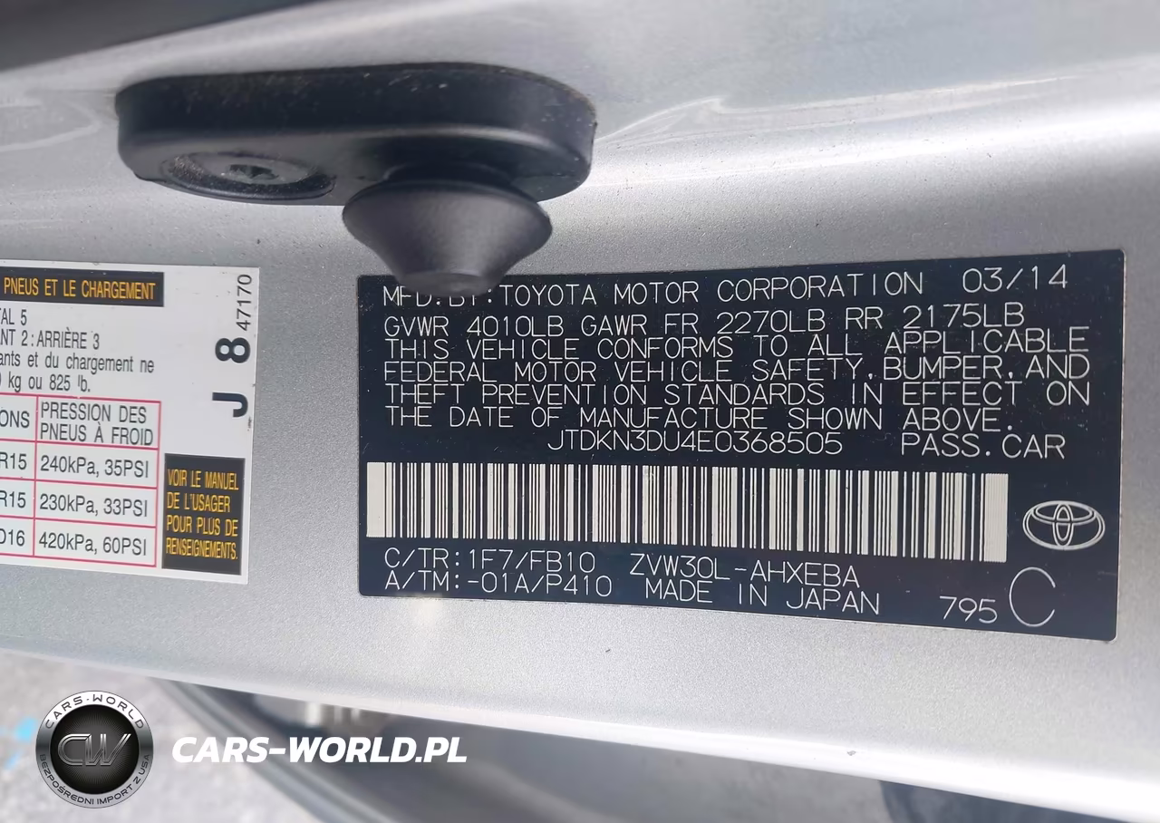 2014 Toyota Prius Two VIN:JTDKN3DU4E0368505 - 9