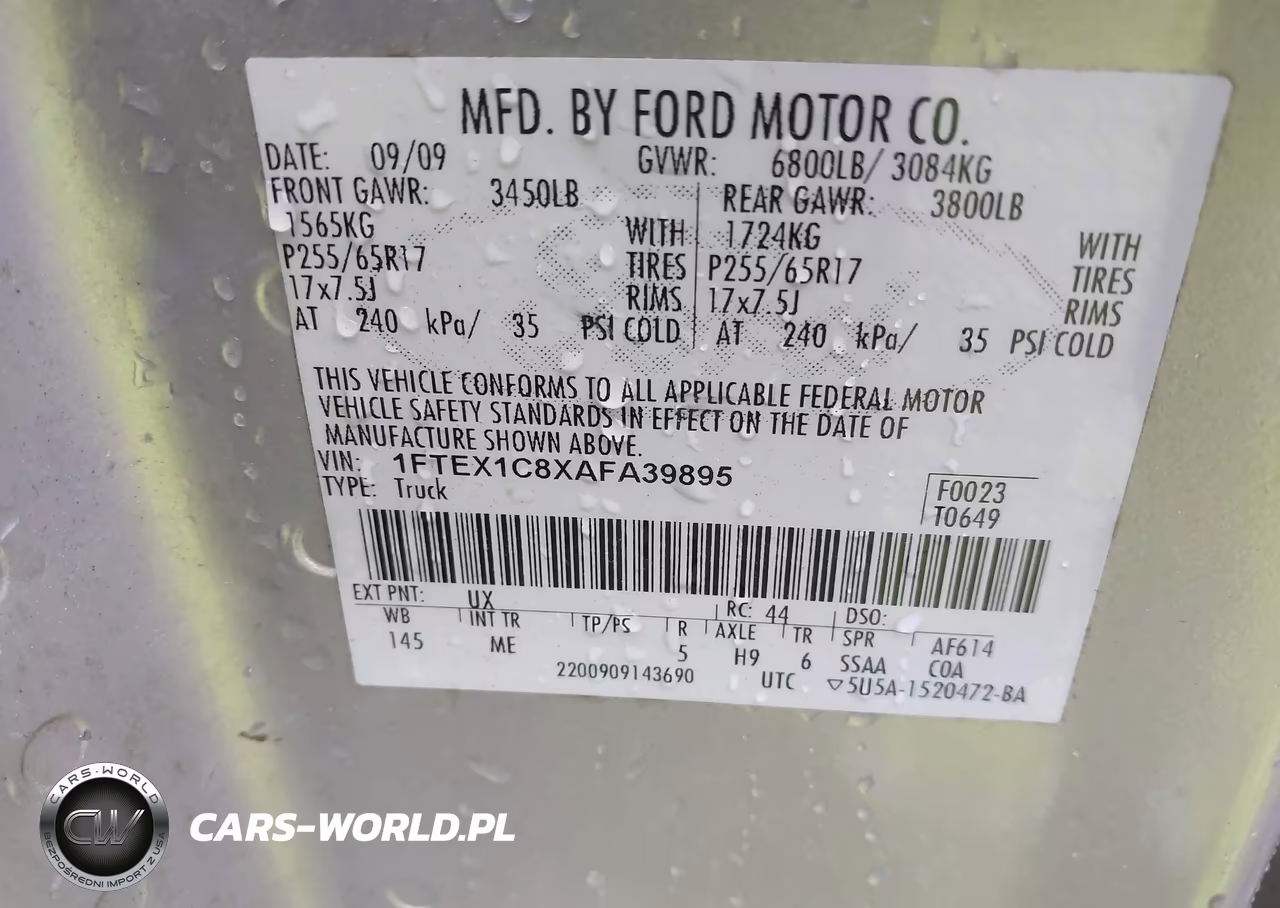 2010 Ford F-150 Fx2 Sport-Stx-Xl-Xlt VIN:1FTEX1C8XAFA39895 - 9