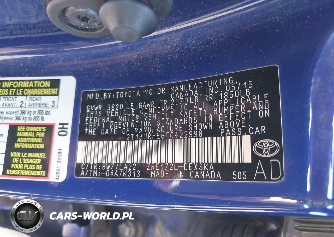 2015 Toyota Corolla S Premium VIN:2T1BURHE6FC422998 - 9