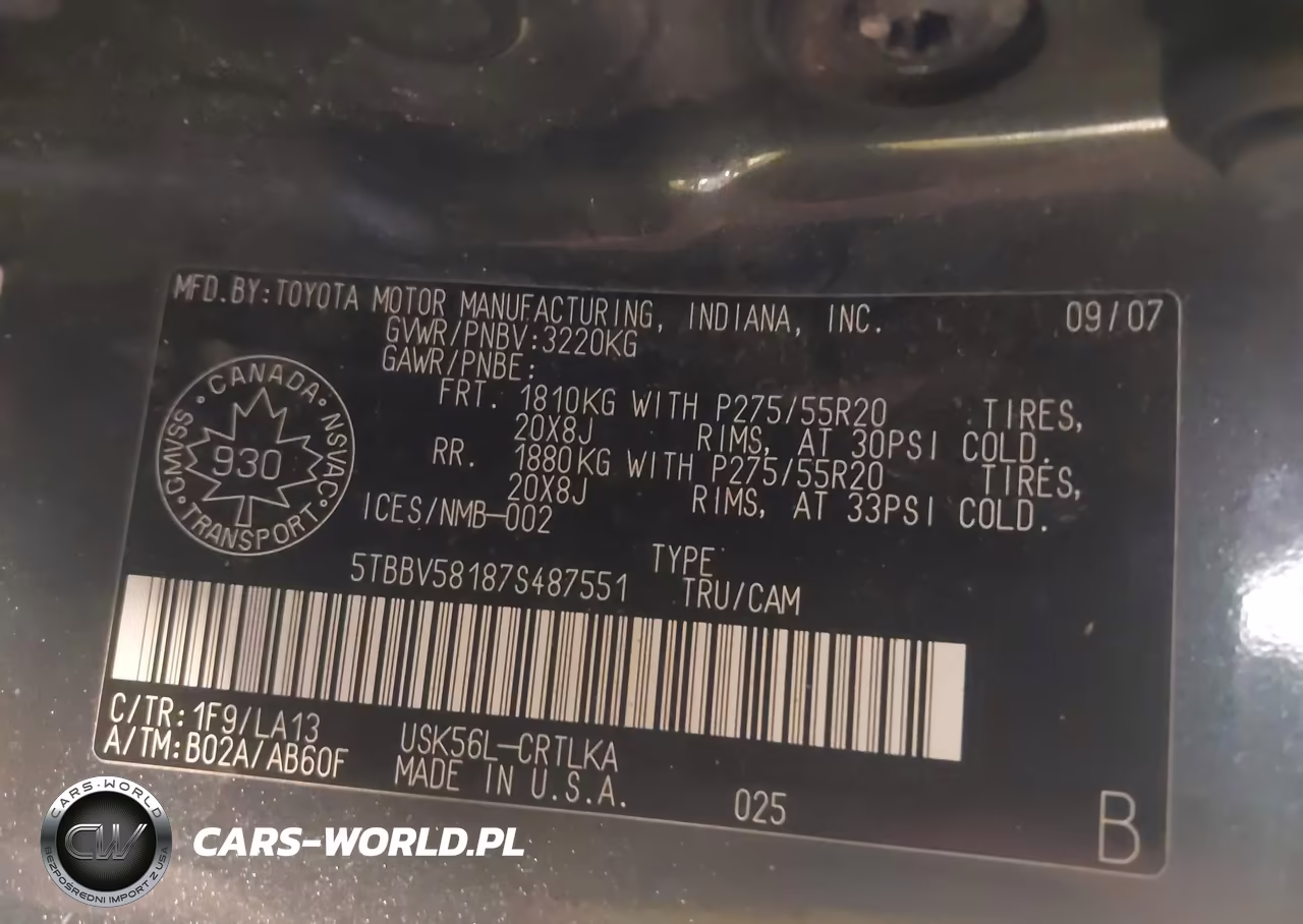 2007 Toyota Tundra Limited 5.7L V8 VIN:5TBBV58187S487551 - 9