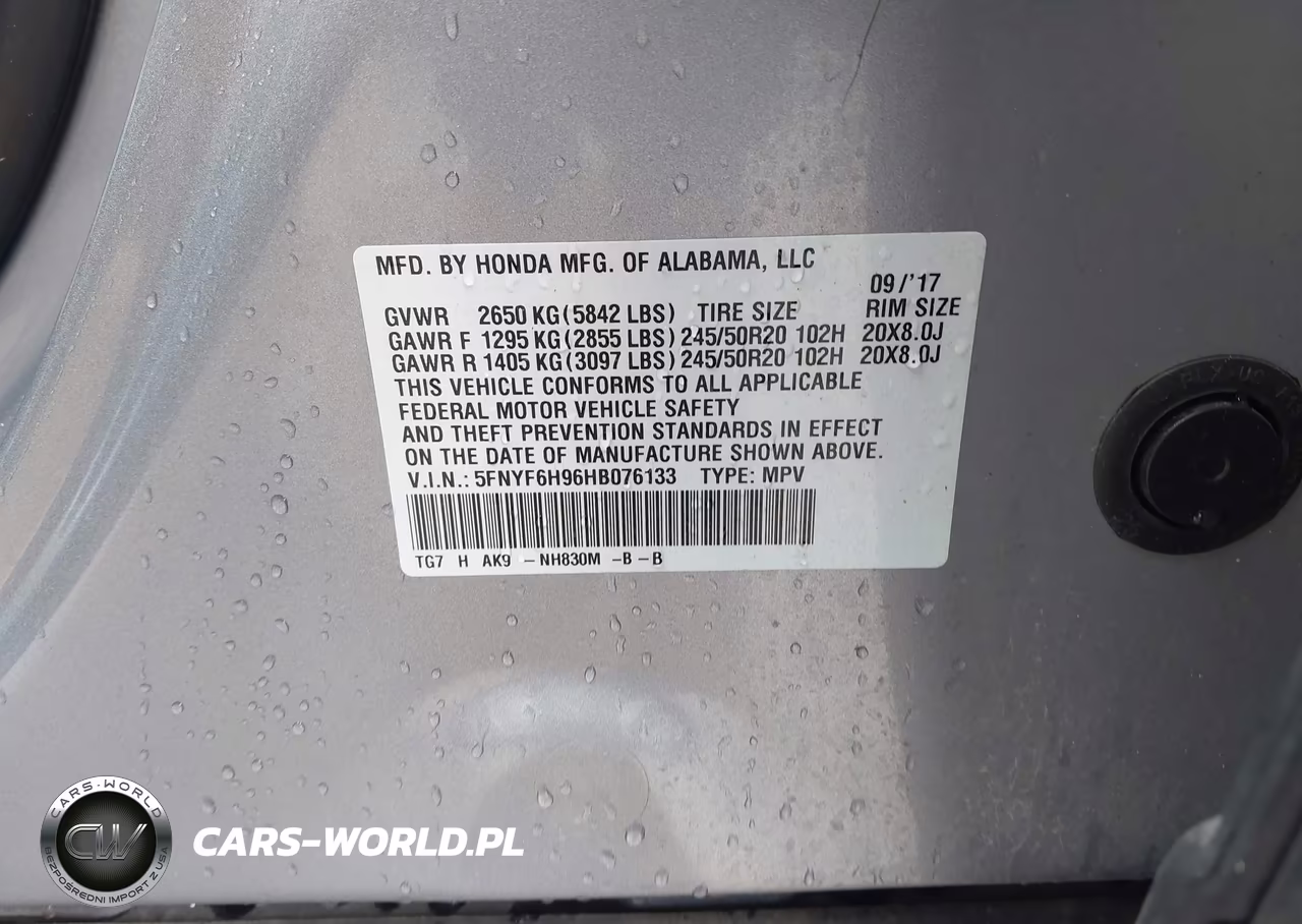 2017 Honda Pilot Touring VIN:5FNYF6H96HB076133 - 9